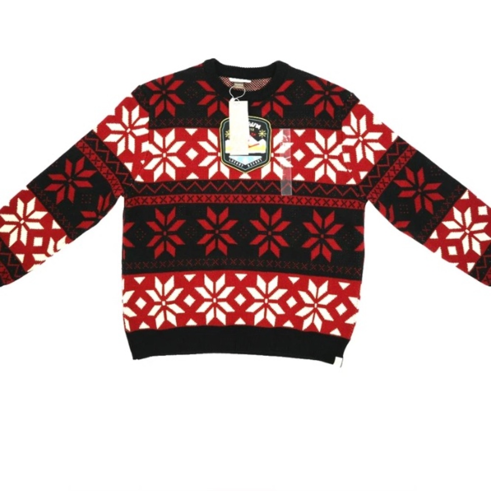 AGTAWH St Moritz Sweater Mens Large Red Black Nordic Snowflake Ski Resort Patch